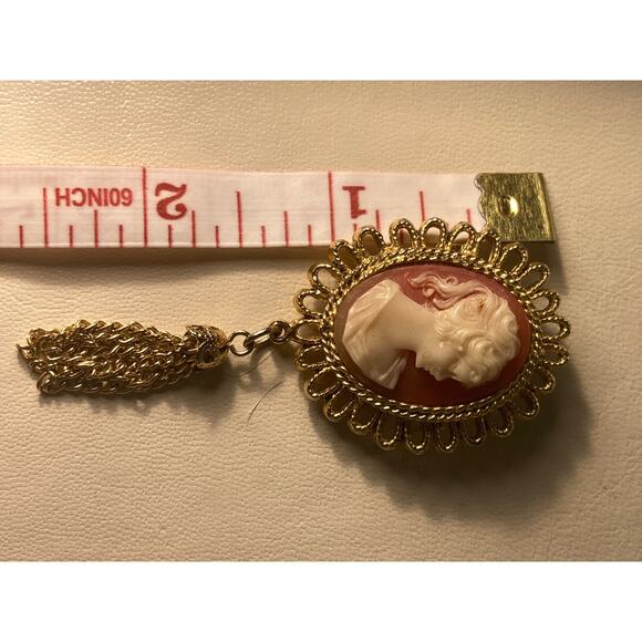 Cameo Brooch Victorian Revival Mid-century Pin Pendant Convertible Tassel Detail - Picture 8 of 8